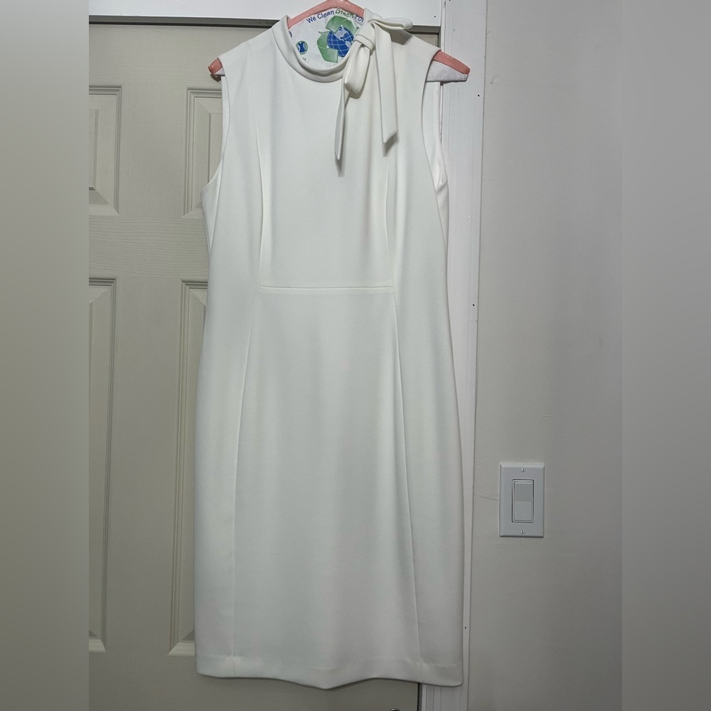 Calvin Klein White Sleeveless Tie-Neck Midi Dress